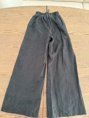 DISSH Black Wide-Leg Linen-Blend Elastic Waist Pants